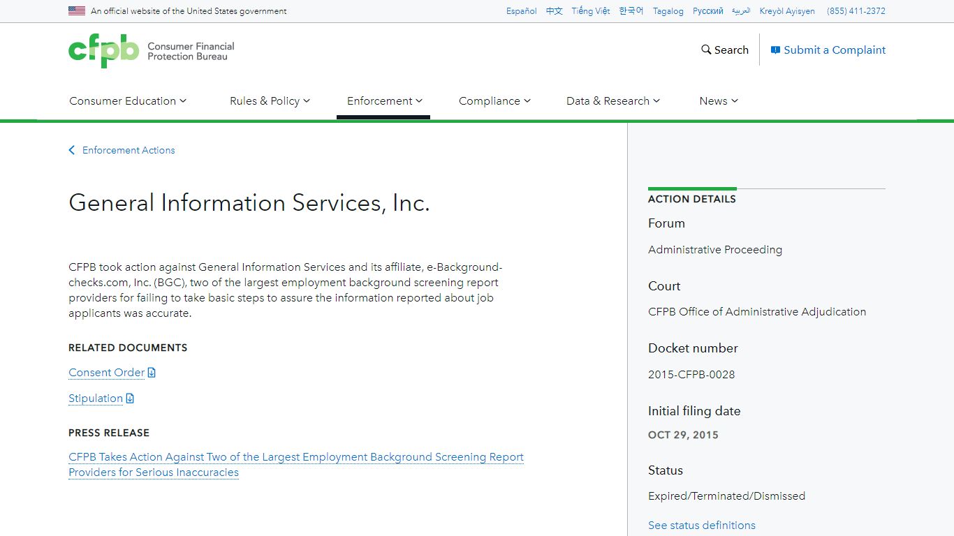 General Information Services, Inc. - Consumer Financial Protection Bureau